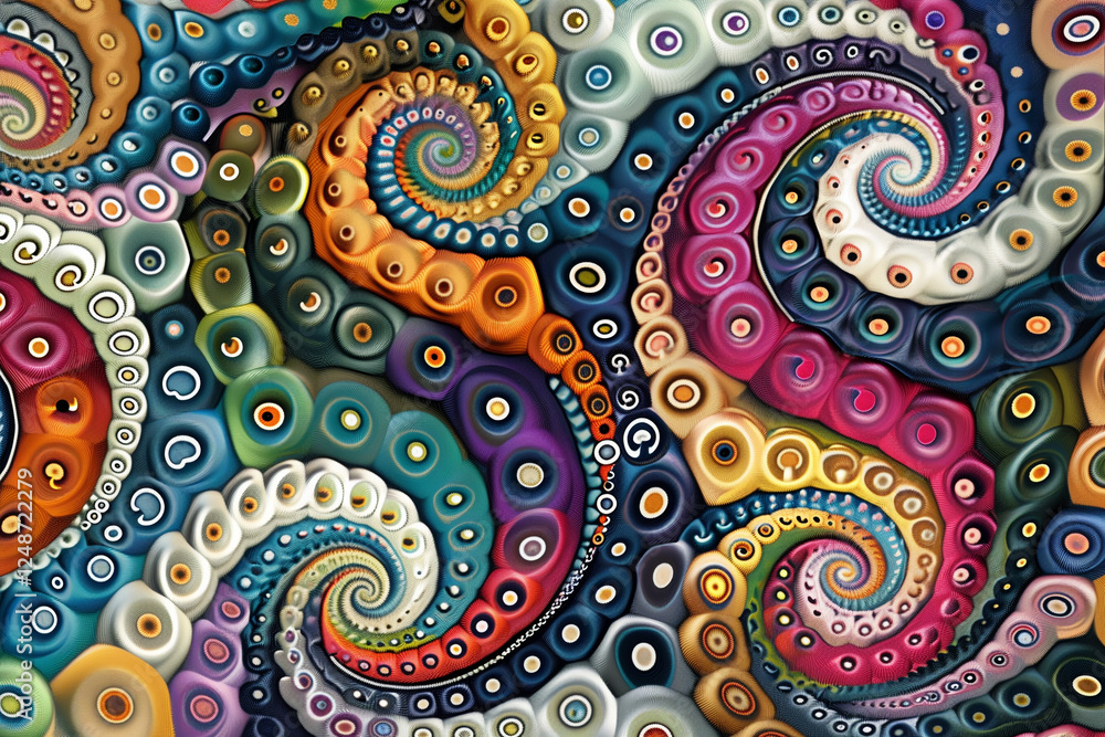 Aufkleber fractal pattern of repeating spirals, each segment transitioning from one color to the next, creatin