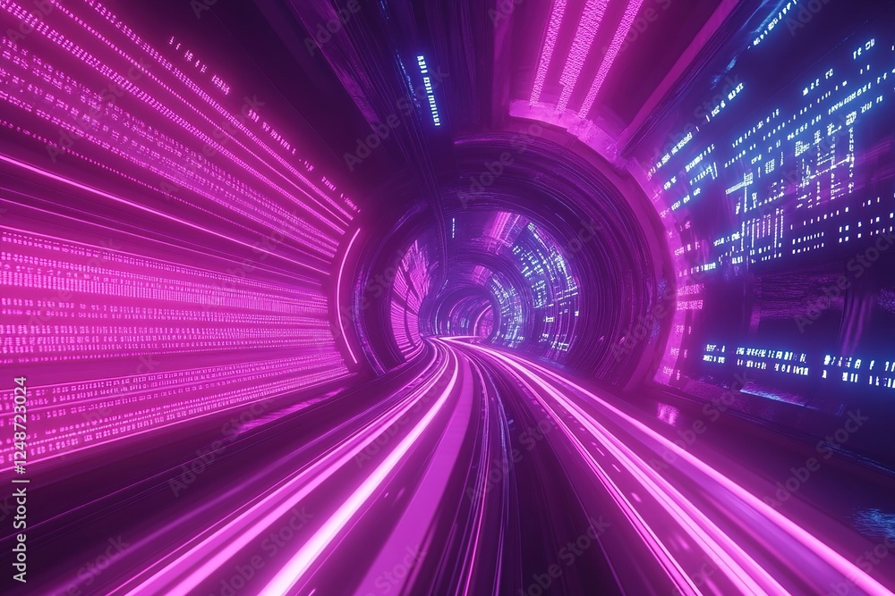 Aufkleber neon tunnel: futuristic data stream visualization speeds through virtual reality