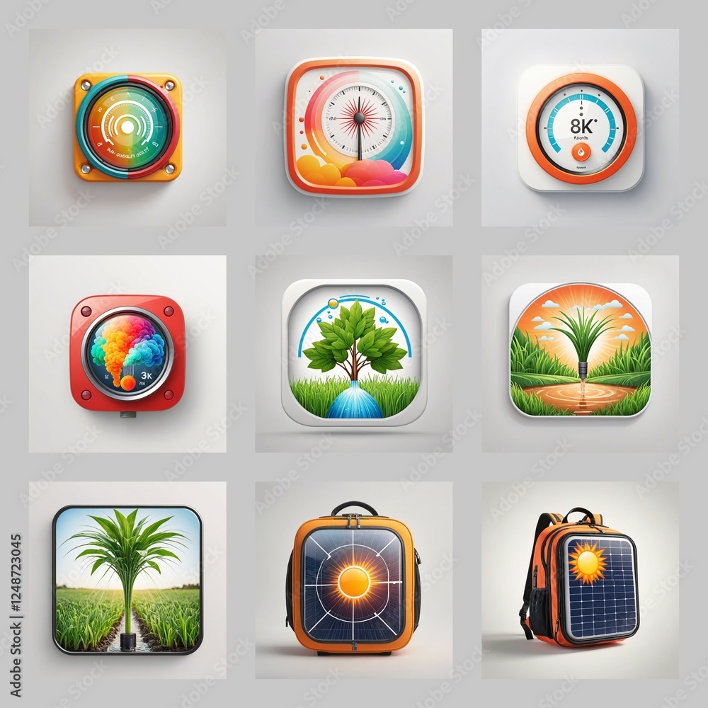Poster collection of vibrant app icons with diverse designs. modern style icons suitable for games, web, or