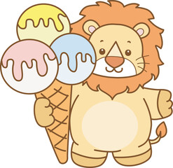 Cute Lion vector icon. Funny baby Lion animal series stock illustration. life of fluffy Lion designs.