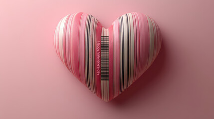 3D pastel color heart shape pink love with barcode pattern for romantic valentine's, mother, wedding day celebration on pink background