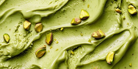 Obraz premium Rich and Creamy Texture of Matcha Ice Cream with Chopped Pistachios on Top for a Fresh and Delicious Dessert Experience