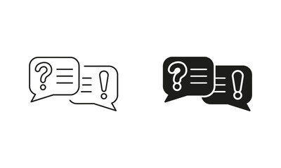 FAQ Symbol. Dialog Sign. Customer Support Chat Pictogram. Speech Bubble With Question Mark And Exclamation Mark Line and Silhouette Icon Set. Editable Stroke. Isolated Vector Illustration