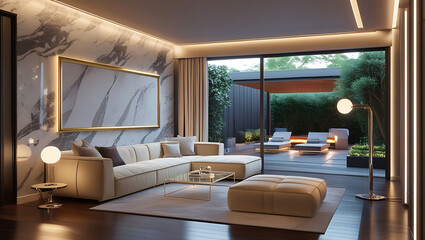 Modern Living Room Interior with ISO A Paper Size Poster Mockup – Elegant 3D Render Design