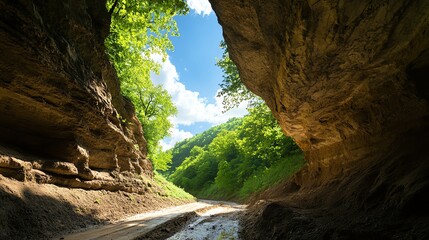 Obraz premium Offroad adventure path through a rugged canyon, dusty trails, extreme terrain, thrilling outdoor exploration, nature s raw beauty