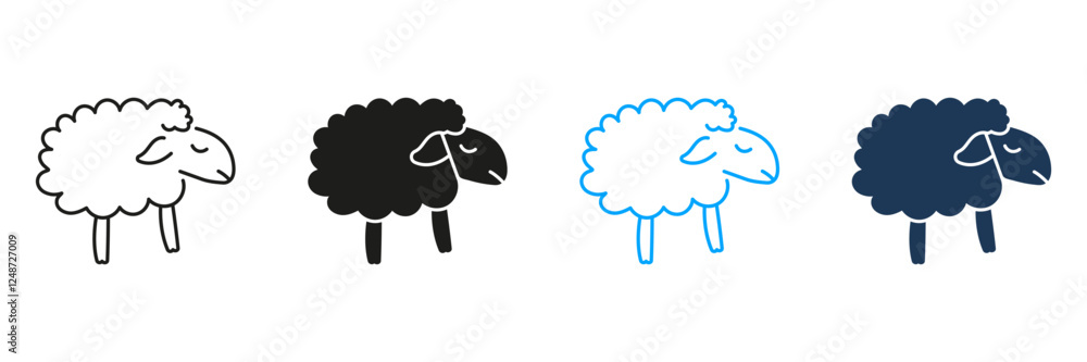 Poster sleeping sheep line and silhouette icon set. peaceful rest and counting sheep symbol. bedtime rest a