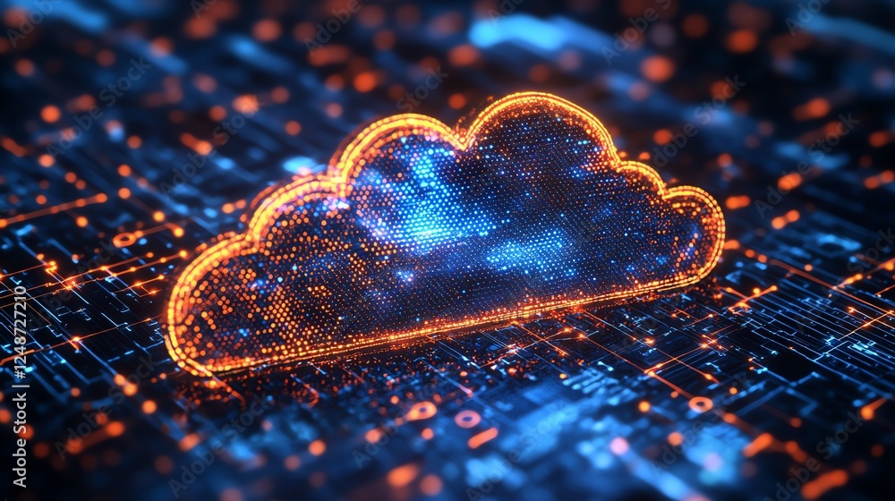 Aufkleber Cloud computing communication network with seamless API connections, futuristic software integration, ultradetailed cyber grid, 8K cinematic rendering
