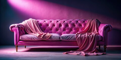 Stylish soft pink crumpled fabric sofa, perfect for fashion photography or home decor.  Pink sofa set.