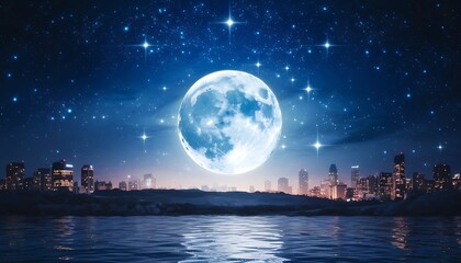 night city with moon