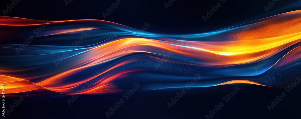 Poster abstract waves of light flow dynamically across dark background, evoking energy and motion. visual a