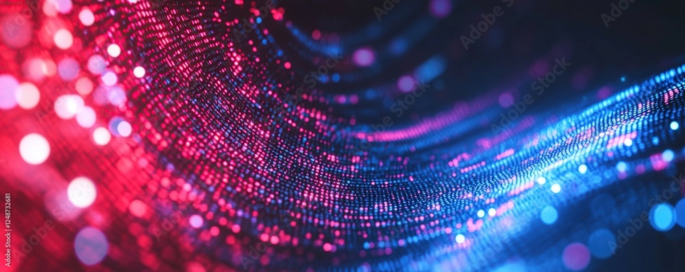 Poster abstract digital wave: vibrant pixels flowing, creating a dynamic, ethereal visual experience.