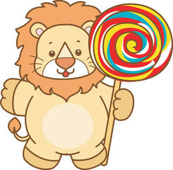 Cute Lion vector icon. Funny baby Lion animal series stock illustration. life of fluffy Lion designs.