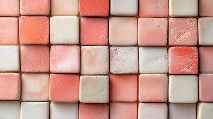 Various pastel colored square tiles arranged in a uniform pattern