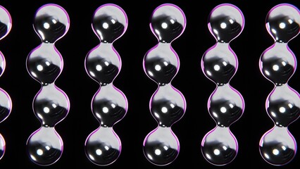 Abstract 3D horizontal chrome metallic silver technology science molecules industrial sphere neon colors gradient circles connection  futuristic groovy funky particles shiny concepts design background
