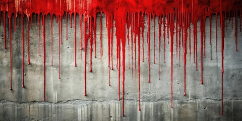 Red dripping substance seeps from a cracked concrete wall, seepage, corroded