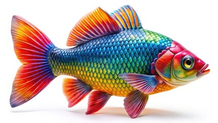 Fototapeta premium Vivid, patterned tropical fish, uniquely shaped, isolated on white; a vibrant underwater portrait.