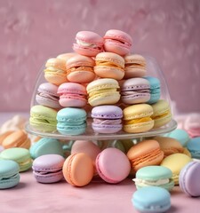 Obraz premium pastel colored meringue macarons in a container, meringue cookies, delicate pastry, pastel meringue macarons