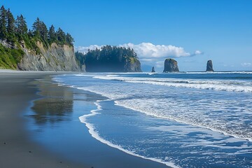 Ocean waves breaking on beach, Olympic Peninsula, Washington State