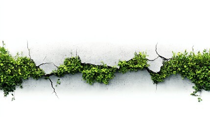 a cracked and overgrown sidewalk, nature reclaiming urban space, abandoned dystopian feel, realistic decay, isolated on white background