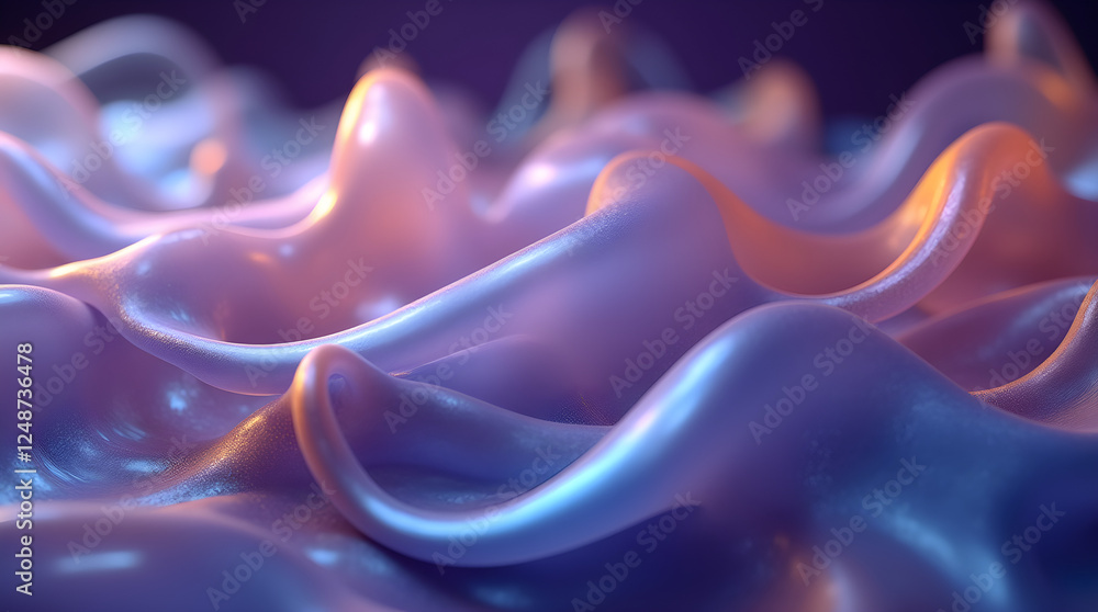 Poster abstract purple waves: 3d render of smooth, glossy surface with soft lighting - modern art backgroun