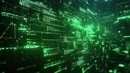 Abstract Green Digital Data Stream Visualisation for Technological Background