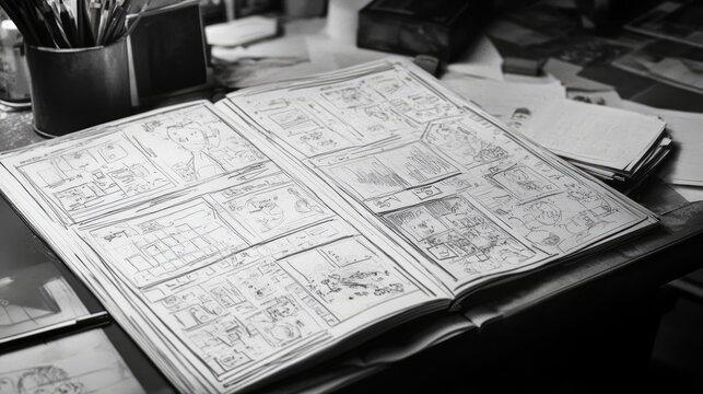 Storyboard sketchbook showcasing artistic vision and creative pre-production process