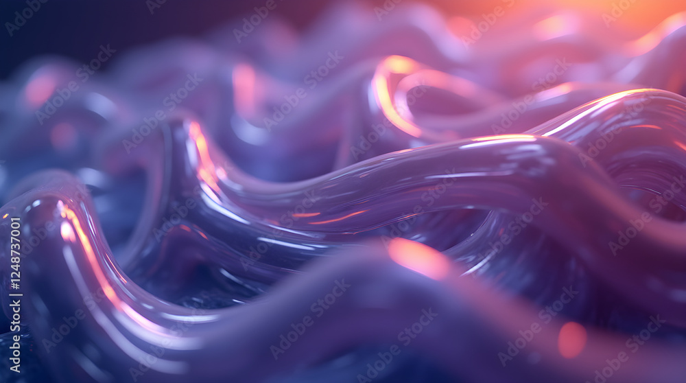 Poster abstract purple waves: glossy, fluid surface texture with soft lighting - modern art background imag