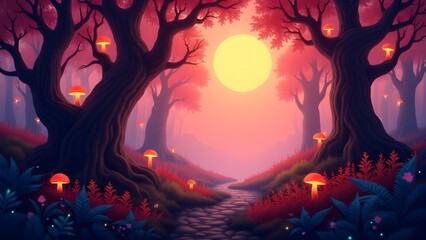 Mystical Red Forest Path