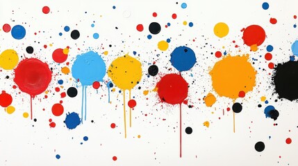 Colorful paint splatters on white background, abstract art