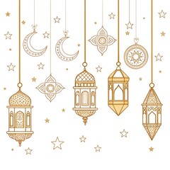  Elegant Golden Ramadan Lanterns with Crescent Moon and Stars