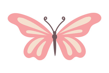 Pink butterfly with beige spots on wings. Vector flat illustration of insect with beautiful wings