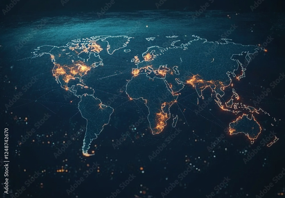 Poster global network: illuminating connections across continents, a visual exploration of worldwide interc