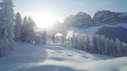 Fresh powder snow blanketing the slopes of the Italian Alps, ideal for a day of skiing and snowboarding.