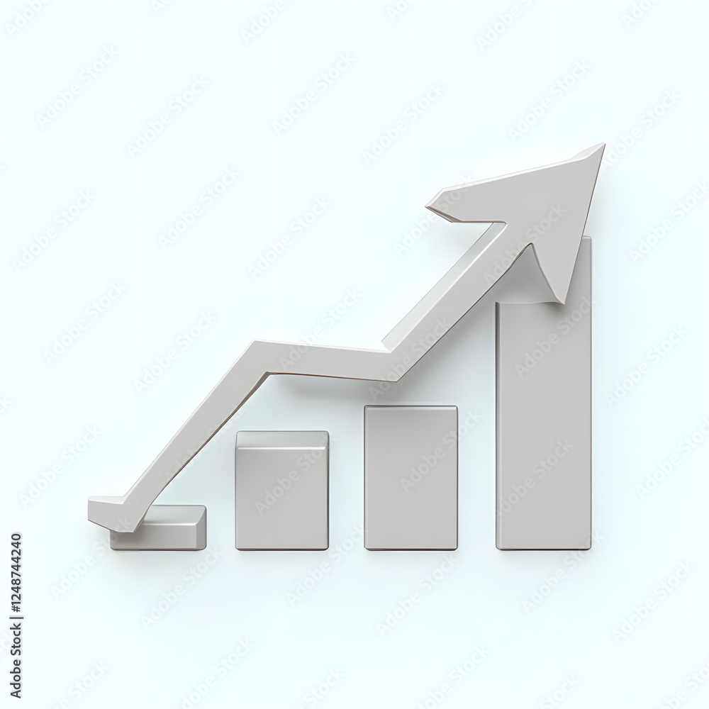 Poster minimalistic upward trend graph with arrow and bars representing growth and progress