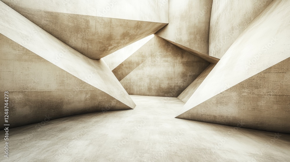 Poster abstract geometric concrete structure forms an interior with light openings