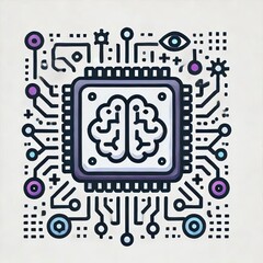 Obraz premium Linear icon of artificial intelligence with chip and neural network connections. 