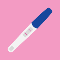 Positive Pregnancy test flat icon. Positive two pink lines pregnancy test result kit vector isolated on a pink background. Pregnant, childbirth concept. Child birth motherhood planning. Future mother.