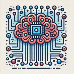 Obraz premium Linear icon of artificial intelligence with chip and neural network connections. 