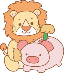 Cute Lion vector icon. Funny baby Lion animal series stock illustration. life of fluffy Lion designs.