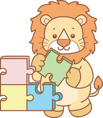 Cute Lion vector icon. Funny baby Lion animal series stock illustration. life of fluffy Lion designs.