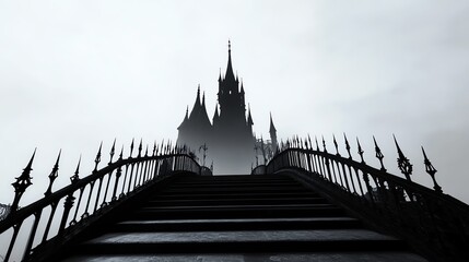 Gothic theme park, dark fantasy setting, eerie yet elegant design, 3D illustration