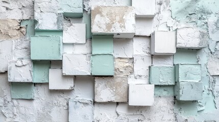 Three dimensional cubes painted with white and pastel green colors