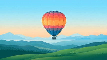 Soaring Spectacle: Hot Air Balloon Floating Over Verdant Fields