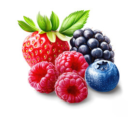 Assorted Fresh Berries Including Strawberry, Blueberry, Raspberry