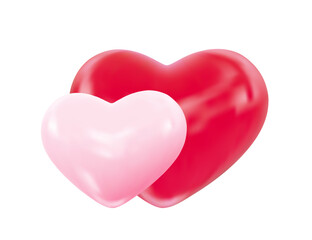 Pair of glossy 3d red and pink hearts representing love, romance. Vector Illustration for Valentines Day, wedding, romantic events