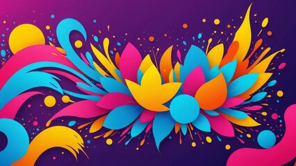Fototapeta premium A vibrant, abstract design featuring colorful shapes and splashes against a rich purple background