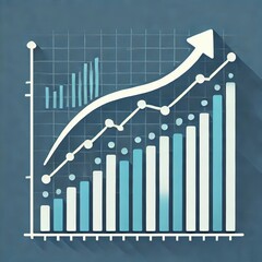 Flat icon of rising stock market chart with up arrow, business theme.
