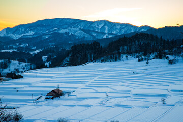 雪景色の椹平の棚田