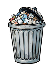 Overflowing Trash Can Filled with Assorted Items