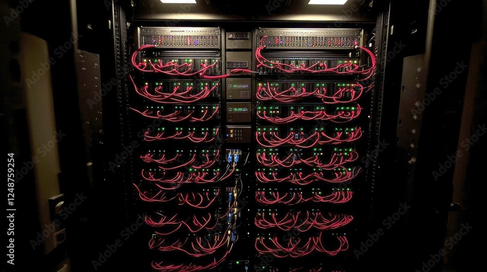 Poster intricate network server room: data center technology and connectivity